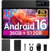 BEYNIVAN Tablet 13 Pollici Android 16 Tablet con 4G LTE/5G WiFi | 36GB RAM+512GB ROM+1TB Espansione | 2960x1848 FHD+, 1580mAh 20W,13MP+8MP,BT 5.0/GPS/Split-Screen/Face ID/Tab con Tastiera,Nero