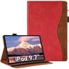 CASAFUNY Cover Custodia per iPad Air 2/Air 1/iPad 9,7 2018/2017 (5a/6a generazione), Custodia in pelle PU con Auto Sveglia/Sonno Cover Protettiva Case con Slot per Schede Documenti, Rosso
