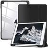 TiMOVO Cover per iPad 9a/8a/7a Generazione 10.2 Pollici, Nero | Con Portapenne, Custodia Protettiva Sottile con Supporto Trifold, Scocca Posteriore Trasparente, Auto Sveglia/Sonno