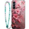 Sinyunron Cover Compatibile con Samsung Galaxy A15 4G/5G,Custodia a Doppia Protezione 2 in 1 Antiurto e Anti-Graffio con Estetica Motivo+1×Boho Braccialetto Colorato,Fiori di pesca