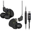 Yinyoo CCZ Melody USB C in-ear-monitor 1BA 1DD auricolari Hifi, auricolari in-ear leggero di basso profondo IEM cuffie con cavo 4N OFC per musicista/batterista/bassista(Nero, con microfono USB-C)