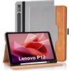 Vkooer Custodia per Lenovo Tab P12 12.7 pollici 2023 Cover Protettiva Pelle PU con Auto Svegliati/Sonno e Supporto Funzione Flip Tasca Case - Grigio