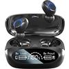 POMOQADK Auricolari senza fili, Bluetooth 5.3 potenti cuffie senza fili bassi, One-Step Pairing, LED Display Headset