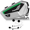 FreedConn FX - Cuffie Bluetooth per moto, casco Intercom, sistema di comunicazione per fino a 10 motociclette con portata di 1500 m, citofono con funzione di parti musicali, colore argento