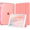 MoKo Cover per iPad 9a/8a/7a Generazione 10,2 Pollici con Portapenna | Custodia per iPad 10,2 2021/2020/2019, Trifold Sottile Leggera Cover con Retro PC Rigido Traslucido, Conchiglia Rosa