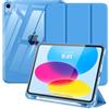 MoKo Cover Custodia per iPad A16, iPad 11/10 Gen 11/10.9 Pollici, Onda Blu | Portapenna, Supporto Tri-Pieghevole, Retro in TPU Trasparente, Auto Svegliati/Sonno, Resistente All'ingiallimento