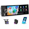 Hikity Autoradio 1 Din 6,28 Wireless CarPlay Android Auto Bluetooth | USB-C, USB, Mirror Link, Radio FM, SWC, EQ, Telecamera Posteriore, MIC