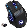 zelotes Mouse Wireless Gaming, 2400DPI,7 Pulsanti,LED,2,4 GHz con Ricevitore USB,Mouse Senza Fili Ergonomico Ottico per PC,Laptop,Mac,Nero