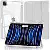 4UBonLife Custodia per iPad Pro 11 pollici 2022/2021/2020/2018 (4a/3a/2a/1a Generazione) con Portapenne, Cover Retro Rigido Chiaro Trasparente, Smart Case Antiurto Anti-Ingiallimento, Grigio Chiaro