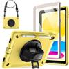 JETech Custodia Robusta per iPad (A16) 11ª/10ª Gen, Giallo | Per 2025/2022 Modello, Cover Pellicola Protettiva Integrata, Supporto Rotante Cinturino 360°, Protezione Robusta