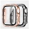 Generic Custodia a doppia fila con diamanti compatibile con Apple Watch 46 45 44 42 41 40 mm custodia protettiva con protezione schermo integrata per serie 11/10/9/8/7/6/5/4/3 (nero/oro rosa, 44 mm (serie 4/5