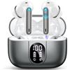 Csasan Cuffie Bluetooth, Auricolari 5.3 con HiFi Stereo, Cuffie Wireless con Mic Chiamata ENC HD, Cuffiette Bluetooth con IPX7 Impermeabile, 40 Ore Senza Fili con Display LED, Acciaio Grigio