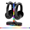ALACOO Supporto per cuffie doppio con 9 modalità di illuminazione, supporto per cuffie da gioco RGB, supporto per cuffie da scrivania con base antiscivolo, 2 porte USB e jack audio da 3,5 mm, per