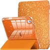 INFILAND Custodia per iPad 11 Generazione A16 11 Pollici 2025/iPad 10 Generazione 10,9 Pollici 2022,Glitterata con Retro Trasparente Brillante, Portapenne, per Bambini e Ragazze (Arancio Fuoco)