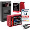 Baxxtar batteria BLX-1 2400 mAh + caricatore USB-C PD - per Olympus/OM | MaxProtect con sensore NTC e custodia V1 - anche per OM-3 - ricambio per Olympus e OM System BLX-1