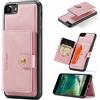 HERCN PU Custodia in Pelle per iPhone 7/8/ SE(2020) 4.7;Porta Carte Rimovibile -Cavalletto -Cover per Cellulare Funzionale con Piccolo Portafoglio Magnetico Unico. (Rosa)