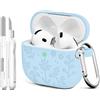 Generic Custodia per AirPods di 4a generazione, in silicone con incisione floreale, con portachiavi, custodia protettiva completa per donne, compatibile con AirPods di 4a generazione (blu cielo)