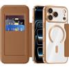 SIYOPINPFY Custodia magnetica per iPhone 26 Pro Custodia a libro, marrone | Compatibile con MagSafe, blocco RFID, retro trasparente, custodia a portafoglio in pelle PU con aletta e scomparti per carte