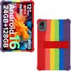 AKNICI Custodia Silicone per DOOGEE U12 Tablet 12 Pollici, Protettiva Cover con Supporto Integrato per DOOGEE T36/ TECLAST T60AI/ Blackview Mega2 Tablet 12 Pollici, Arcobaleno