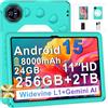 Dghrti Tablette Android 15 Avec EVA Silicone É‌tui Protection, 24Go+256Go/2To, Tablette 11 Pouces Octa-Core, Gemini AI/Widevine L1, 8000 mAh, 13MP+5MP, Boîtier métallique, Grande Tablette-Vert
