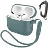 Generic Compatibile con AirPods Pro 3 custodia con portachiavi/cinturino da polso, Pro 3a generazione [2025] copertura protettiva in silicone antiurto per cuffie supporto ricarica wireless - verde pino