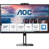 AOC 24V5CW - Monitor da 24 Pollici FHD, Webcam, Speaker, Height-Adjustable 1920 x 1080, 75 Hz, HDMI, DisplayPort, USB-C, USB Hub Nero, Regolazione altezza - Webcam, 24 pollice FHD