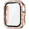Generic Custodia protettiva a doppia fila di diamanti compatibile con Apple Watch 46, 45, 44, 42, 41, 40 mm, con pellicola protettiva integrata per lo schermo per serie 11/10/9/8/7/6/5/4/3 (oro rosa, serie 4