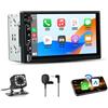Junsun Autoradio 2 DIN con Schermo Wireless CarPlay & Android Auto | 7 pollici IPS Touchscreen Bluetooth Radio FM AUX Tipo-C USB Telecamera posteriore