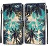 TOMYOU Cover per Samsung Galaxy A70, albero di cocco | Antiurto Protettiva Portafoglio, Slot per Schede, Magnetica, Custodia in Pelle PU, Libro Flip,Funzione Stand