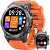 whraills Smartwatch Uomo, 1,45 Pollici, Chiamate Bluetooth, Monitoraggio Frequenza Cardiaca/Ossigeno nel Sangue/Stress, Monitoraggio del Sonno, Modalità Multisport, Nero-Arancione