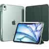 MoKo Cover per iPad Air 11 Pollici (M4/M3/M2) 2026/2025/2024 con Portapenna | Cover per iPad Air 5a/4a Gen 10,9 2022/2020, Custodia iPad Air Trifold Leggera con Retro PC Rigido Traslucido, Verde Notte