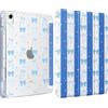 MoKo Cover per iPad (A16) 11a Generazione 11 Pollici, iPad 10a Gen 10,9 in | Custodia per iPad 11/10,9 2025/2022 con Portapenna, Cover Trifold Leggera con Retro PC trasparente, Blu Strisce Fiocchi