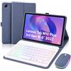 HLTOOP Custodia con Tastiera per Lenovo Tab M10 Plus 3rd Gen 10.6 2022 (TB125FU /TB128FU /TB128XU), Tastiera Retroilluminata A 7 Colori Con Mouse, Cover Posteriore in Morbido TPU,Viola