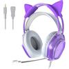 Wantek Wantak Cuffie Orecchie di Gatto con Microfono - Cavo (3,5mm/USB) - Cuffie Gaming per PC/PS5/Xbox - Noise Cancelling, Suono HiFi, 20-20.000Hz - Leggere e Comode per Donne/Ragazze (Viola)
