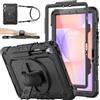 SEYMAC stock Custodia per Samsung Galaxy Tab S9 FE 10.9''/ S9 11'' 2023, Custodia Antiurto Tab S9 FE con Proteggi Schermo/Porta Penna/Cinturino da Polso Girevole 360 e Supporto, Nero