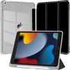 EspZanthic Custodia per iPad 10,2 Pollici (9a/8a/7a Generazione, 2021/2020/2019) con Portapenne, Chiaro Trasparente Retro Conchiglia Sottile Antiurto Tablet Cover, Auto Sveglia/Sonno, Nero