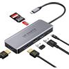 UP PARTS Hub USBC, Docking Station,UP-DS-9915T, 6 in 1,Porta Alimentazione USB C 87W, 2 porte HDMI 4K, USB 3 5GB, 1 Porta US B 2, Lettore di Memory card SD MicroSD e TF, Azienda Italiana