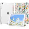 MoKo Cover per iPad 9a/8a/7a Generazione 10,2 Pollici con Portapenna | Custodia per iPad 10,2 2021/2020/2019, Trifold Sottile Leggera Cover con Retro PC Rigido Trasparente, Fiori