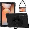 Gerutek Cover per Samsung Galaxy Tab S10+/S9 FE+/S9+/S8+/S7+ 12.4, Nero | Tab S7 FE (2024/2023/2022/2020) Custodia Robusta Antiurto con Supporto Girevole a 360°, Cinghia per Mano/Spalla, Portapenne