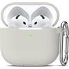 Generic Custodia per AirPods 4 2024, custodia protettiva in morbido silicone per Apple AirPods di 4a generazione, per donne e uomini, custodia per AirPod 4, accessori con portachiavi, beige