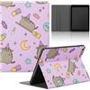 Stradvnaly Tablet Cover per iPad 9/8/7 10,2, Modell 2021/2020/2019, 9./8./7. Generation, Cartoon Cat Pusheen Cute Motivo con Funzione Pelle PU Holder Flip con Regolabile Tablet Protezione Antiurto Case,sweet