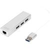 Digitus Hub USB - 3 porte - Porta Ethernet RJ45 - Super-Speed USB 3.0 - 5 GBit/s - Gigabit LAN - Custodia in alluminio, Con Porta Lan Rj45