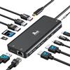LIONWEI USB-C Docking Station Doppio Monitor 13 in 1 Docking Station Laptop Triplo display con 2 HDMI, DisplayPort, 5 USB porte, Gigabit Ethernet, 100 W PD, SD/TF, Audio/Microfono per Dell/HP/Surface, Nero