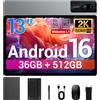 BEYNIVAN Tablet 13 Pollici Android 16 Tablet con 4G LTE/5G WiFi | 36GB RAM+512GB ROM+1TB Espansione | 2960x1848 FHD+, 1580mAh 20W,13MP+8MP,BT 5.0/GPS/Split-Screen/Face ID/Tab con Tastiera,Grigio