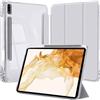 EspZanthic Custodia per Samsung Galaxy Tab S8 Plus 2022 / S7 FE 2021 / S7 Plus 2020 12,4 Pollici con S Pen Holder, Chiaro Trasparente Retro Conchiglia Sottile Antiurto Tablet Cover, Auto Sveglia/Sonno, Argento