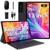 RUSHAR Tablet 13 Pollici Android 15 con 36GB RAM+512GB ROM(TF 2TB), 4G LTE & 5G WiFi, INCEL 3K HD, 11580mAh /Octa Core/Gemini AI/13MP+8MP/90Hz/18W/GPS/Widevine L1/BT5.0, Tablet con Tastiera, Nero