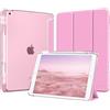 MoKo Cover per iPad 9a/8a/7a Generazione 10,2 Pollici con Portapenna, Rosa | Custodia per iPad 10,2 2021/2020/2019, Trifold Sottile Leggera Cover con Retro in PC Rigido Traslucido, Auto Svegliati/Sonno