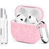 Generic Custodia per airpods 4 da donna, custodia in silicone con incisione floreale carina con portachiavi, custodia protettiva completa da donna, compatibile con custodia per AirPods di 4a generazione (rosa