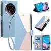 Generico DayQiQiPu Custodia per ZTE Nubia Z50S Pro (6,8 Pollici) Cover in Pelle PU con Colori Dopamina Custodia a Portafoglio Ribaltabile Antiurto Caso con Cinturino da Polso, Celeste