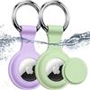 Joremx per AirTag Portachiavi, 2 Pack (Verde militare+Viola) | Impermeabile IPX8, Silicone Porta per AirTag di 1ª e 2ª Gen, Segnale Inalterato, Attaccare a Chiavi/Valigie/Collari per Cani